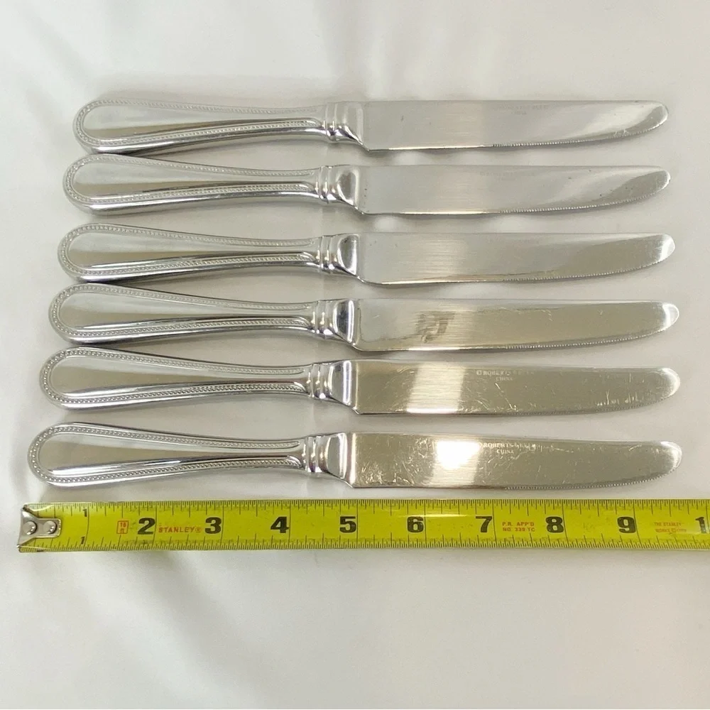 Roberts & Belk Lot of 6 Dinner Knives Continental Bead Discontinued Grp B
